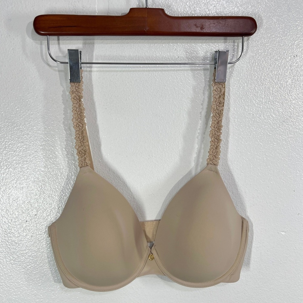 Natori Pure‎ Luxe Underwire T-Shirt Bra in Nude 34DD Lace Strap Flora Contour